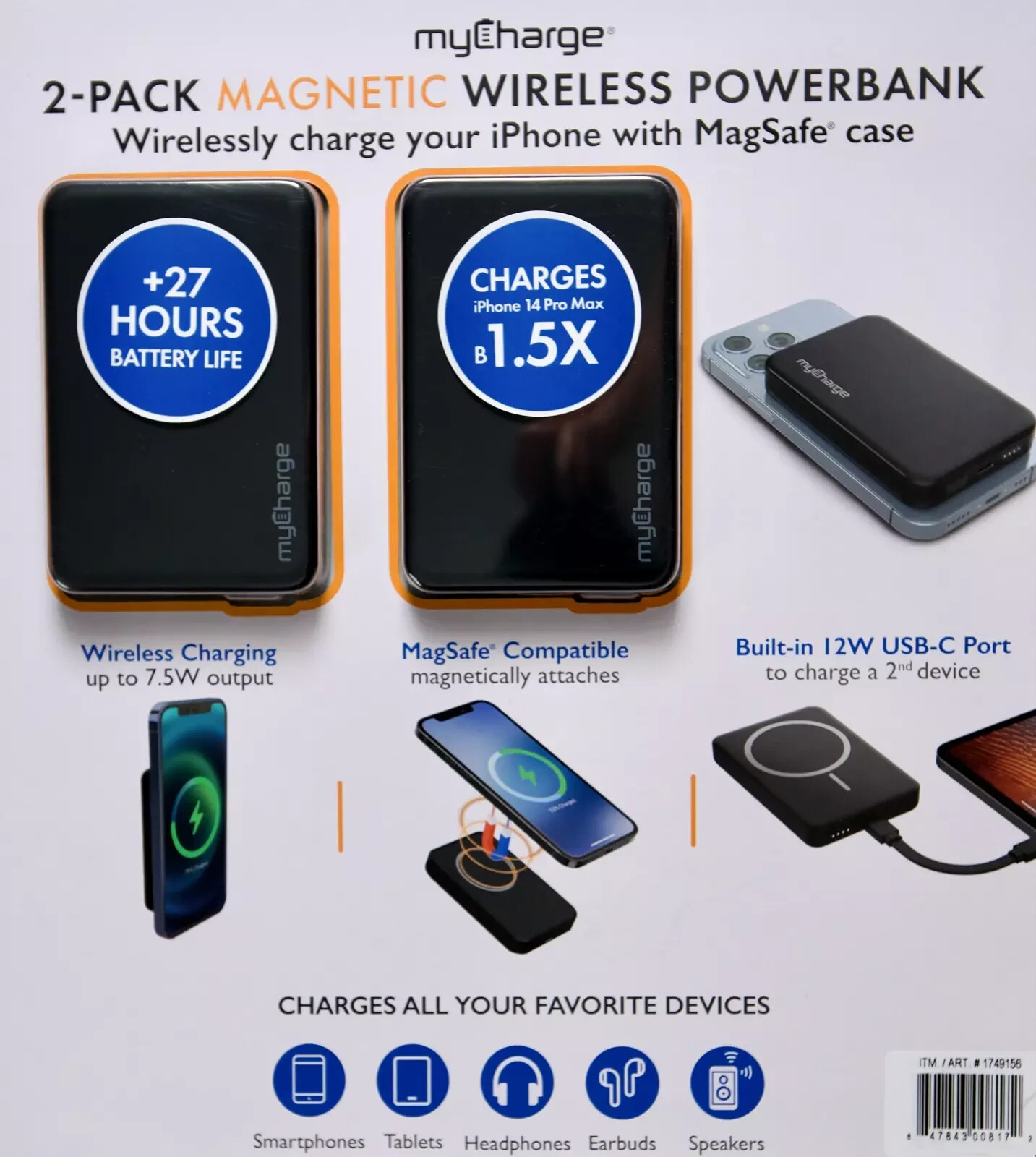 MyCharge Magnetic Wireless USB-C Powerbank емкостью 5000 мАч, 2 упаковки - Новый