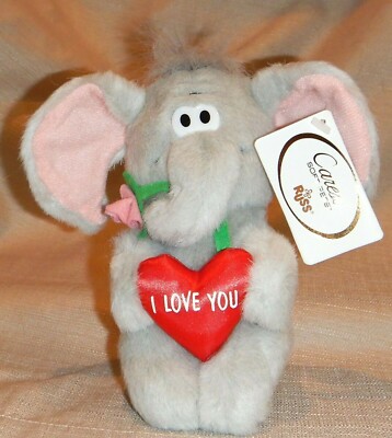 NOS VTG Russ RETRO GIFT Caress Soft Pet Elephant-7'',I Love You Heart #7118