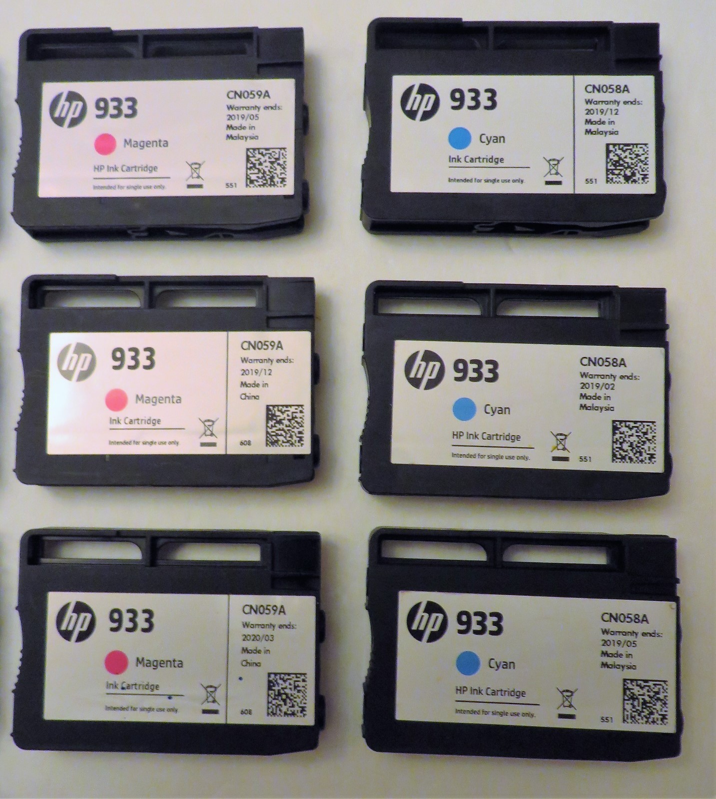 Lot of 13 empty HP ink cartridges Black 932XL Magenta Yellow Cyan 933