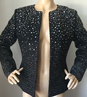 Pre-owned St. John Couture St John Knit Couture Sz 6 Black Caviar Jewel Jacket Wool Rayon