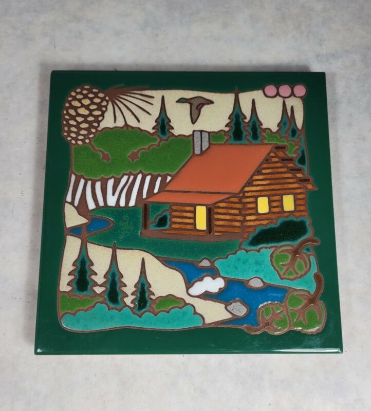 Vintage Masterworks USA Handcrafted Art Ceramic Tile Trivet 6”x6” Homestead 