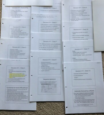 Forecasting Course Statistical Decision MBA Course Material 12 Class Lectures
