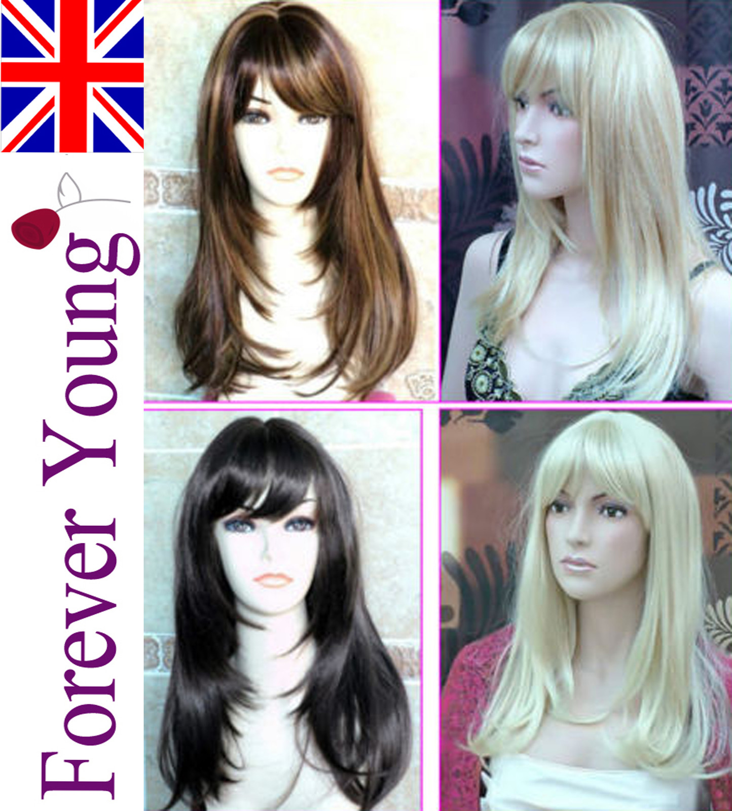 Ladies Long Blonde Full Wig Hair Fringe Style Brown Black Fashion