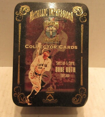 5 Embossed Babe Ruth Metal Collector Cards in Tin by