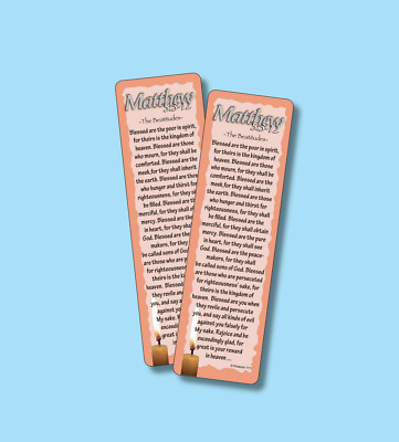 MATTHEW 5:3-12 ''THE BEATITUDES'' - 2 SCRIPTURE VERSE BOOKMARKS - sku# VBM1111