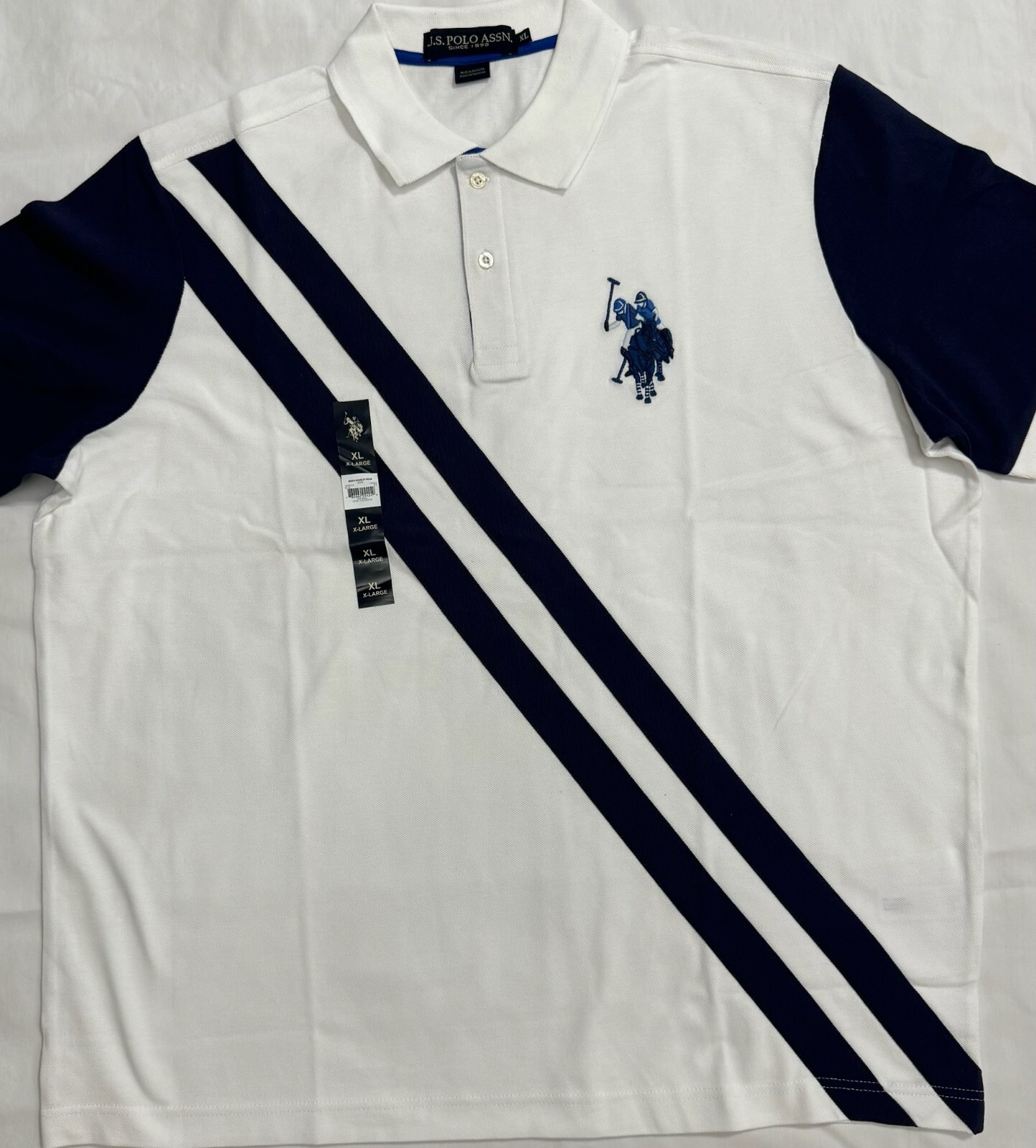 New U.S. Polo Assn. Men's Short Sleeve Polo White Striped Size M $26.50