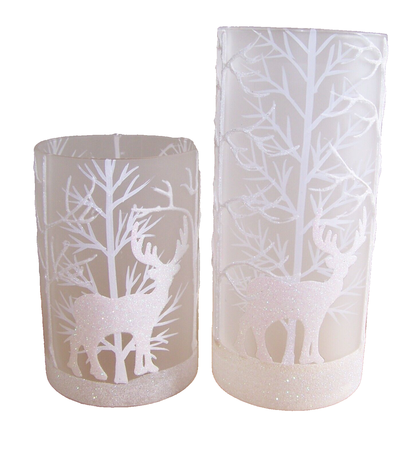 White Frosted Glass Deer Tree Silhouette Christmas