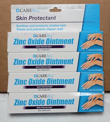 Lot of Four Careall Zinc Oxide Ointment 2oz 20% Soothes &Protects Skin Exp 10/24