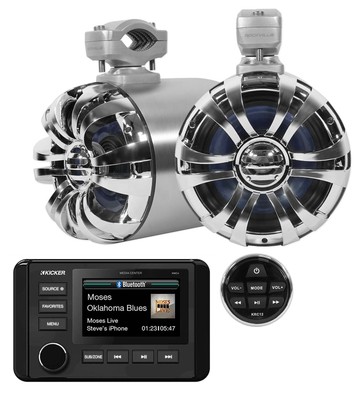 KICKER KMC4 Marine Digital Media Bluetooth Receiver+6.5'' Chrome Tower Speakers