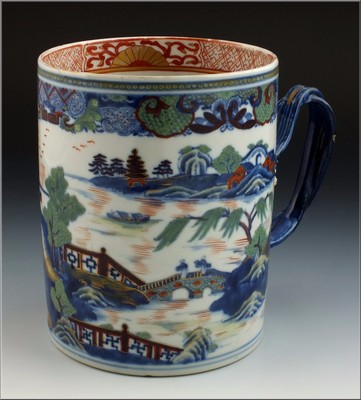 Fine Large 18thC Antique Chinese Export Porcelain Mug w/ Figural Handle