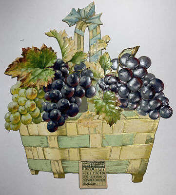 1906 Calendar Embossed Die Cut Basket Of Grapes Wine Kitchen Grocery Interests