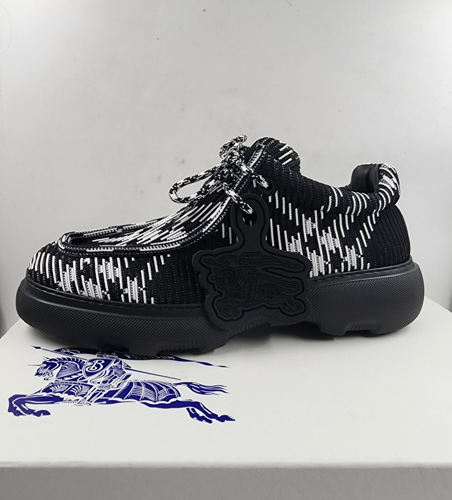 Burberry Creeper Check Woven Lace Up Shoes Men's 11US Black/White Round Toe - Picture 16 of 21