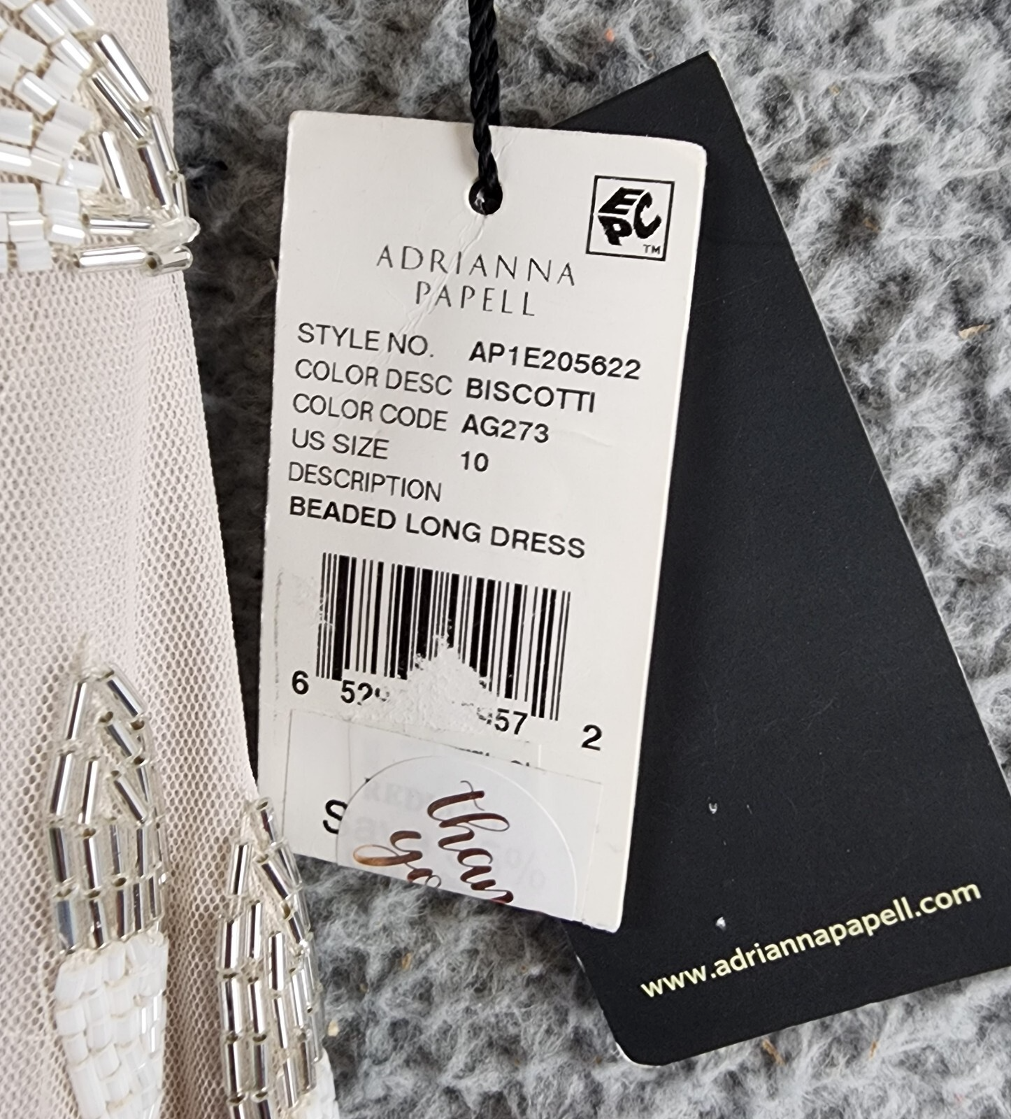 Adrianna Papell Beaded Godet Gown Women's 10 Beige V-Neck Hook & Eye Closure S/S - Picture 14 of 24