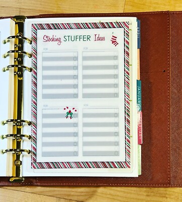 Xmas Stocking Stuffers Gift List Dashboard 4 use with ErinCondren A5 Ring Agenda