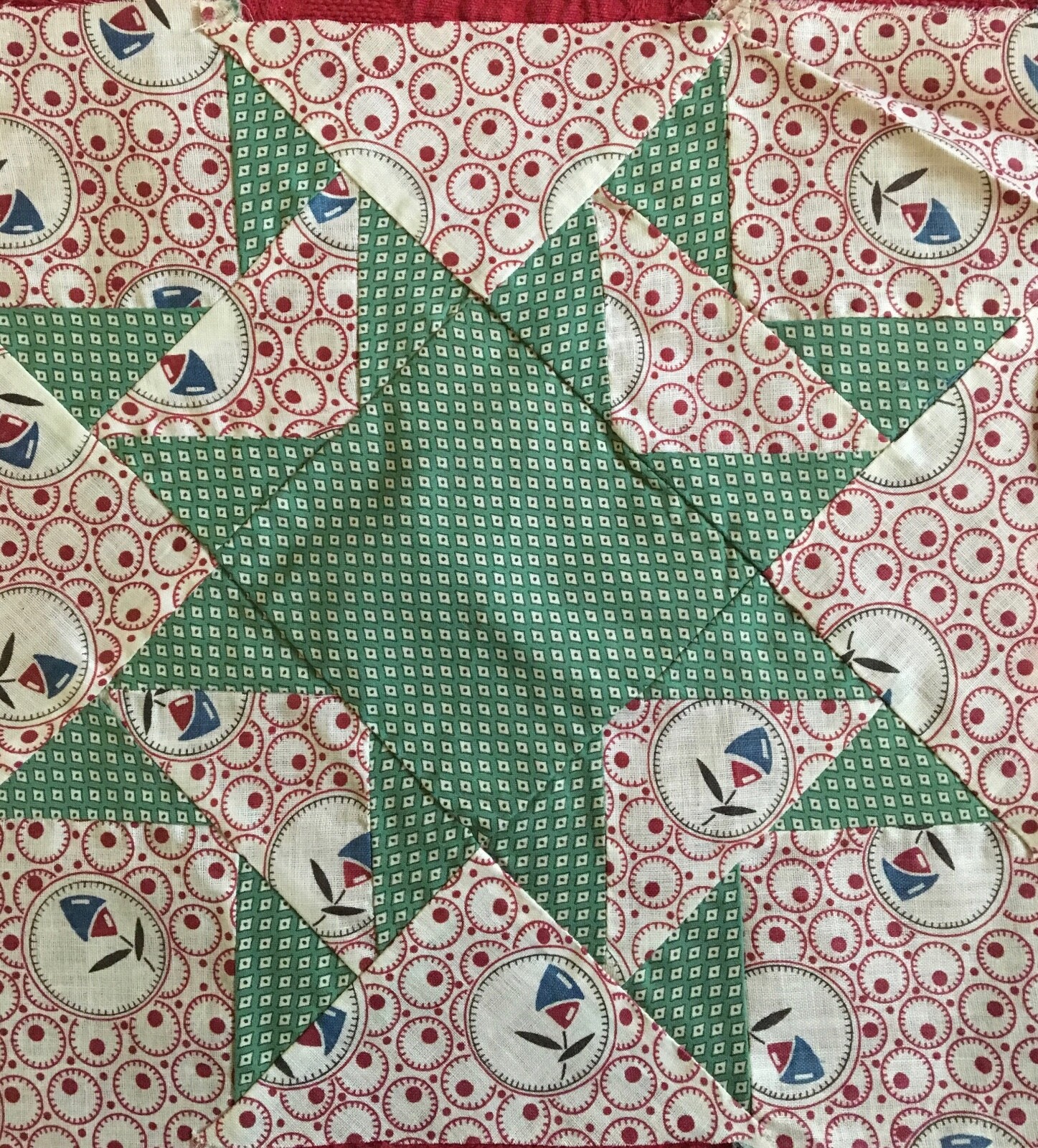 VINTAGE Lot of 6 QUILT SQUARES In Colorful Star Pattern 11 x 11