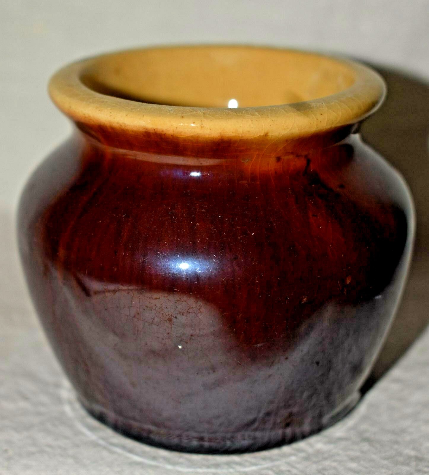 Brown Stoneware bowl 57 on bottom 2 7/8 inches tall x 3 1/2 inches wide pottery