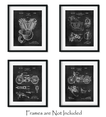 4 Harley Davidson Patent Art Prints 8"x10" Wall Decor - Great Gifts for Bikers
