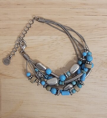 Pilgrim Danish Design Bracelet  Silver Tone Flowers Beaded Turquoise Blue Green 