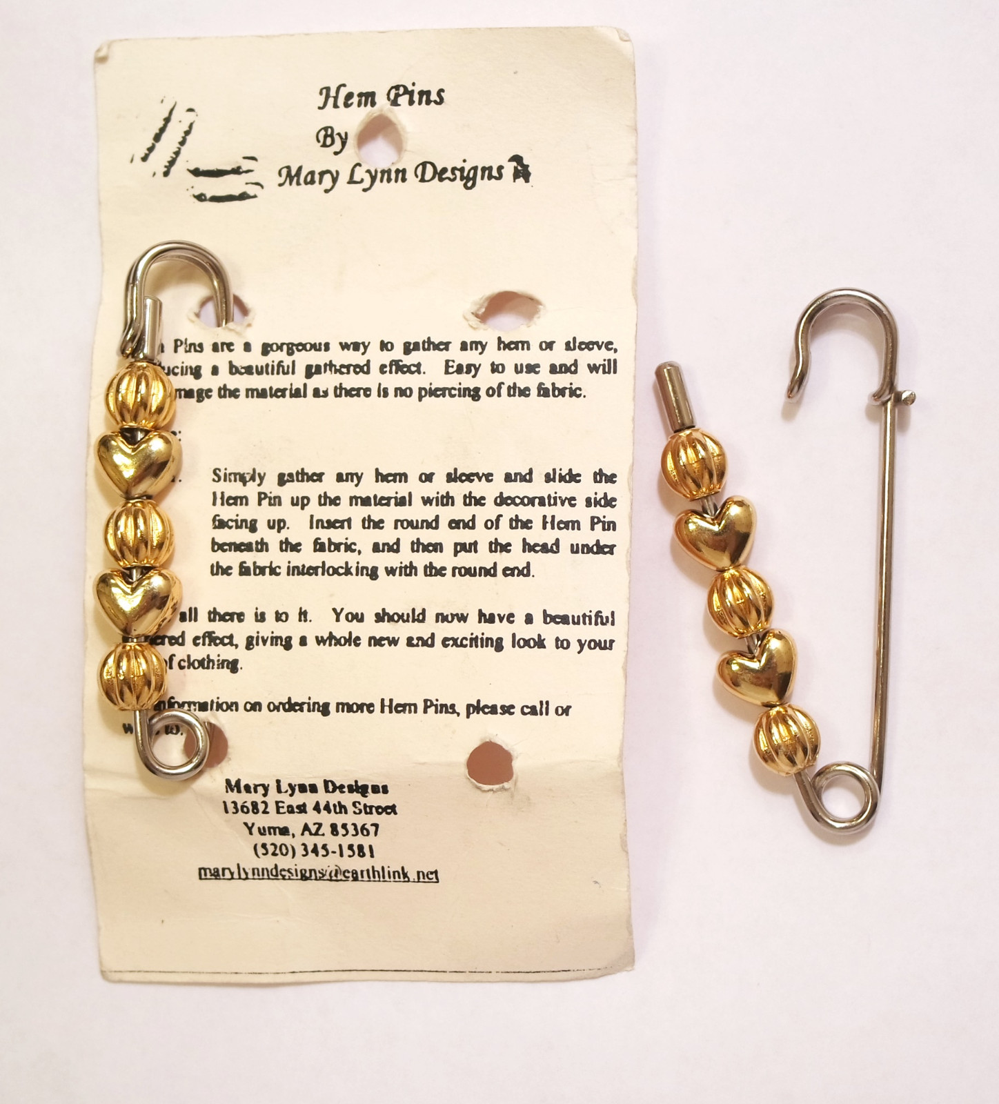 REMOVABLE TEMPORARY HEM PINS - No Piercing or Sewing Gold Tone Mary Lynn Designs