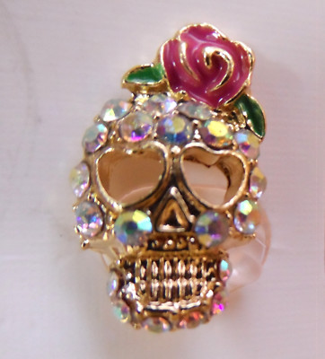 New SUGAR SKULL AB Rhinestone Earrings Day of the Dead Dia de Los Muertos Studs