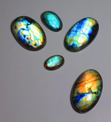 302 CT PCS-5 BULK LOT NATURAL MULTI FIRE LABRADORITE CABOCHON GEMSTONE LQ-02