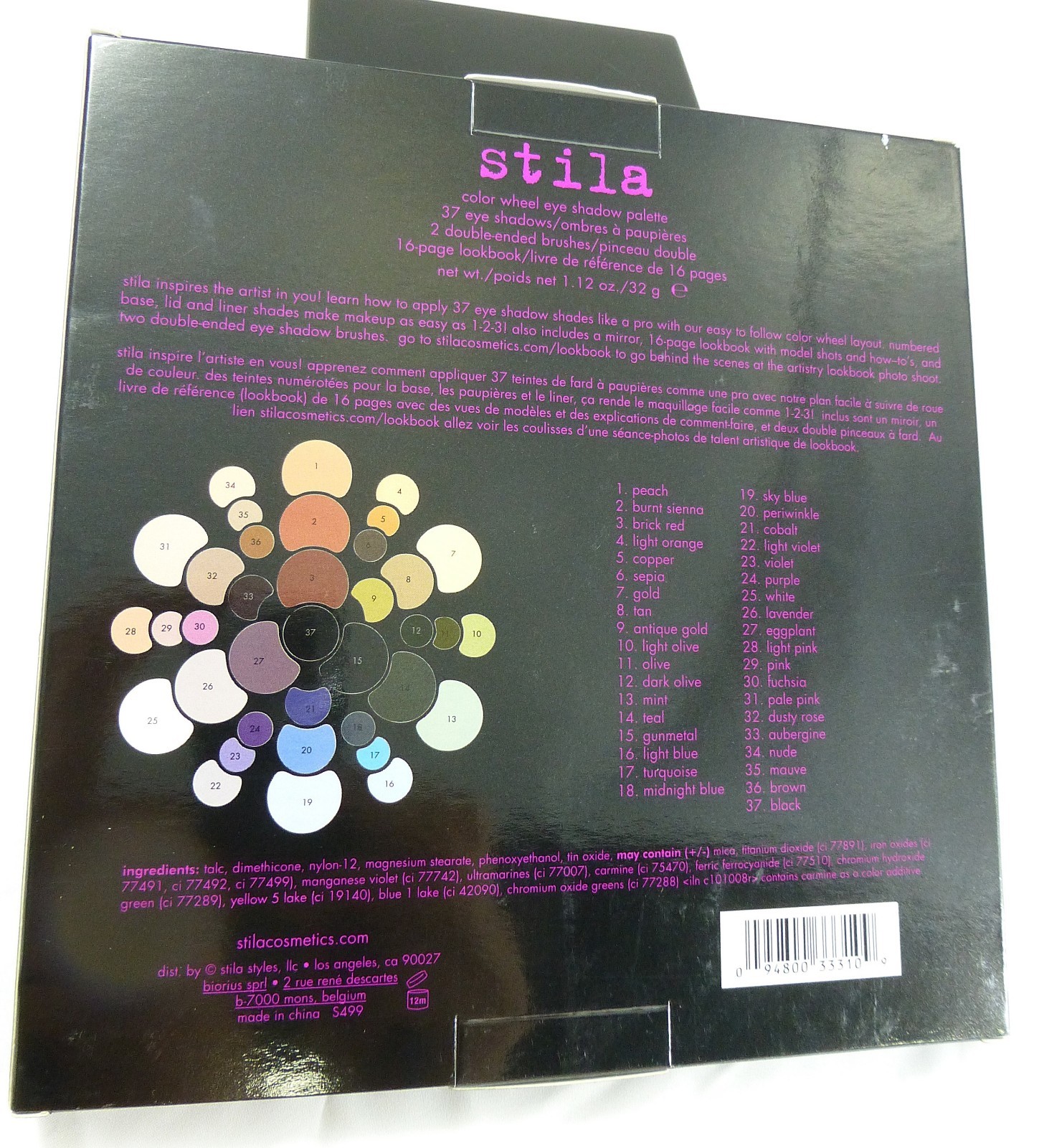 Stila Color Wheel Eye Shadow Palette 37 Eyeshadows 2 Double Ended Brushes NEW