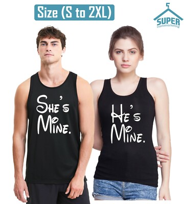 She is Mine He is Mine Cartoon LETTERS Couple Tank Top Cartoon Couple Tank Top 