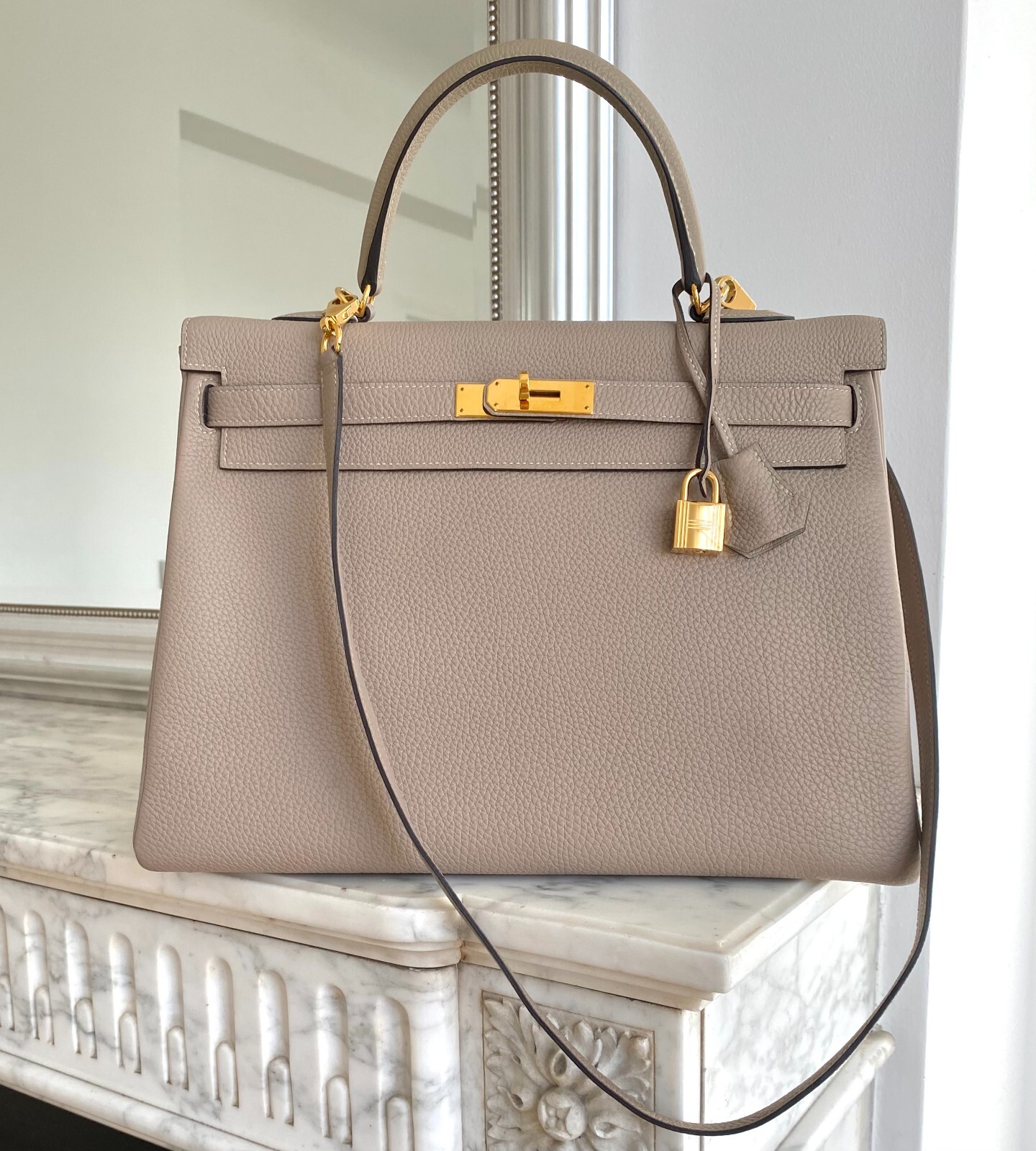 AUTHENTIC HERMÈS GRIS TOURTERELLE GRAY LEATHER KELLY BAG 35