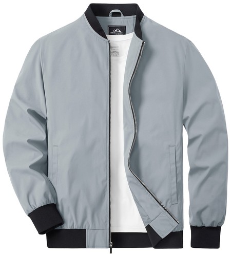 Men's Spring Fall Thin Bomber Jacket Full-Zip Sportswear Lightweight Casual Coat