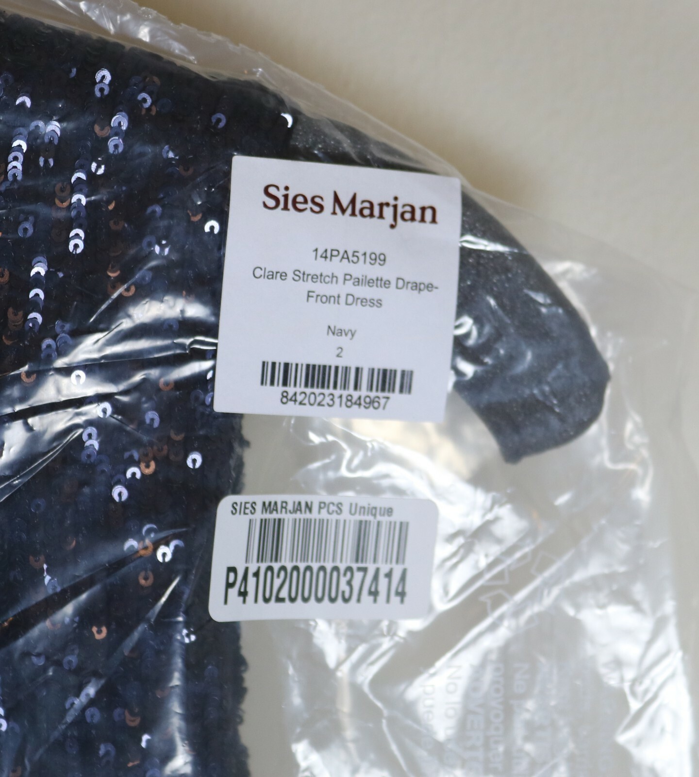 Pre-owned Sies Marjan Clare Stretch Pailette Drape Front Sequin Dress Navy Brand In Blue