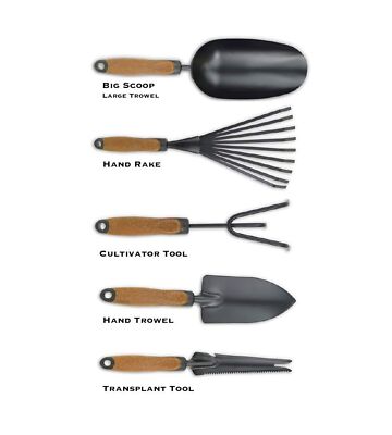 Olmsted Forge Garden Tool Set, 5 Pieces, Heavy Duty Powder Coated Steel, Cork...