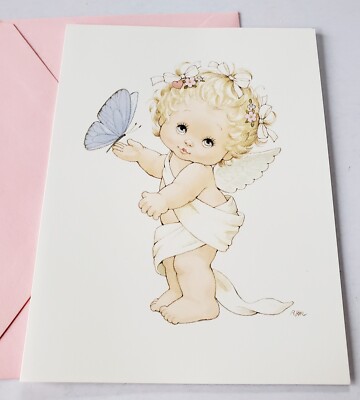 Vintage Valentine Card Current Inc Cherish Morehead Cupid With Butterfly 