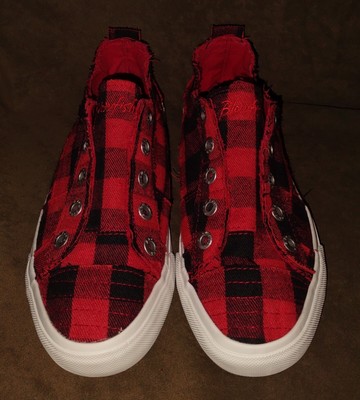 Blowfish Malibu Red & Black Buffalo Plaid Low Top Sneakers Shoes Women's 8