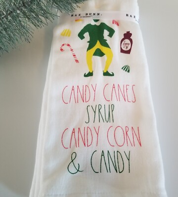 Rae Dunn 2024 ELF ''Candy Cane Syrup Candy Corn'' Christmas Kitchen Towels 18x28
