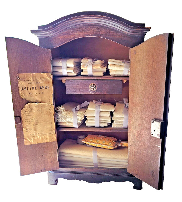ANTIQUE DOLL SIZE FRENCH ARMOIRE LOUVRE-BEBE RARE