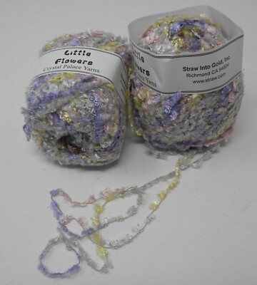 2 Skeins Crystal Palace LITTLE FLOWERS Ribbon Metallic Flag Yarn #9553