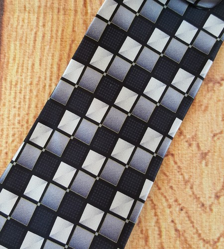 Giorgio Brutini Collezione Men's Tie Black White Silver Handmade 100% Silk Squar