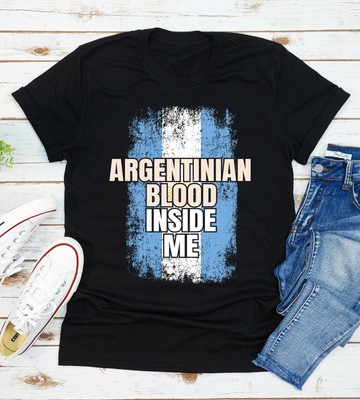 Argentinian Blood Inside Me T-Shirt Roots Argentina Grown Flag I'm American Born