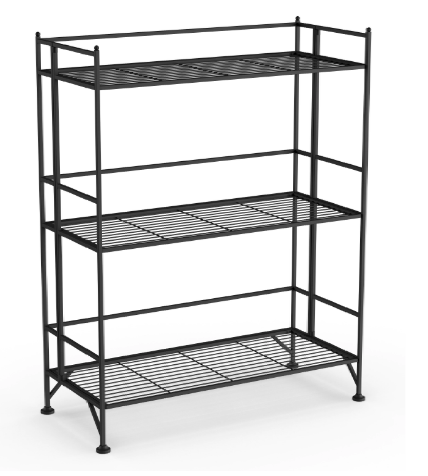 Industrial 3-tier Wide Folding Shelf - Black- Constructed of Durable Metal