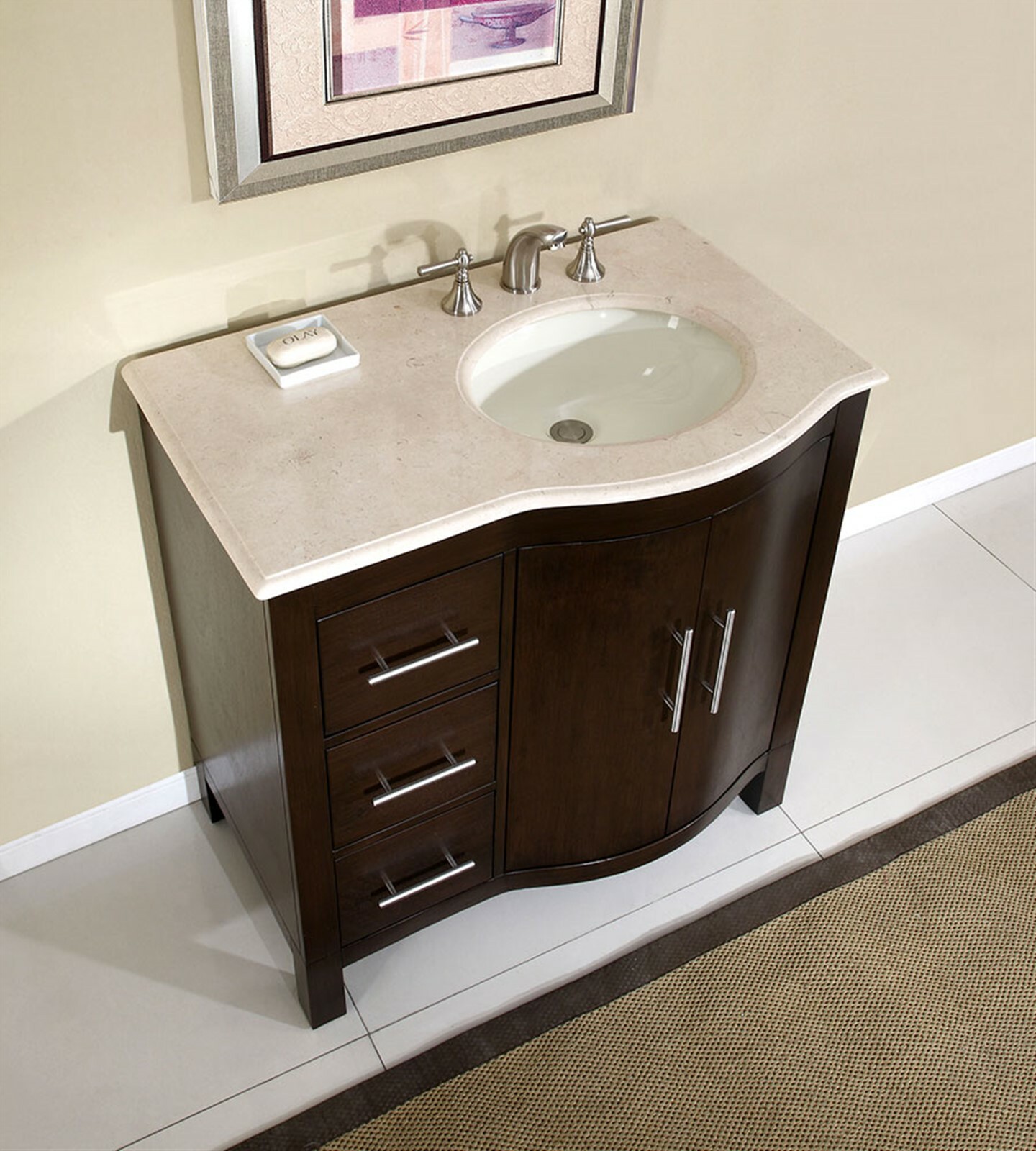 36 Cream Marble Top Bathroom Vanity Single Sink Cabinet Off Center 912cm R 609224900204 Ebay