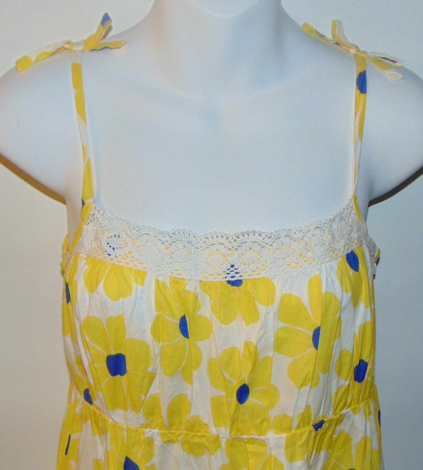 NEW Mini Boden Girls Size 13-14 Yellow Blue Diasy Flower Print Sun Dress