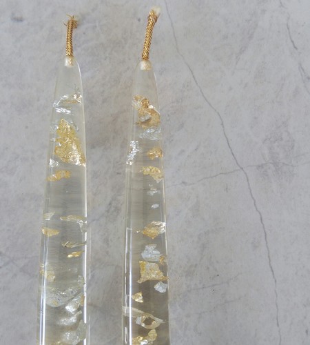 Vintage 2 lucite candlesticks silver and gold inside with sculpted metal candle