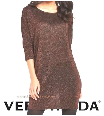 VERO MODA SPARKLING LUREX TUNIC BRONZE & BLACK SOFT STRETCH SIZE UK 10 BNWT