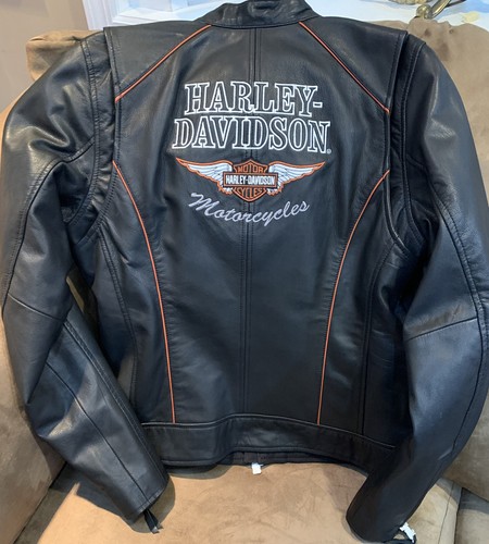 Harley Davidson ブラック シングルライダースジャケット M HARLEY DAVIDSON WOMENS LEATHER JACKET BLACK SZ M EMBLEM BACK