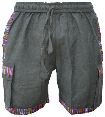 Algodón Hombre Contraste Frontera GHERI Borde Nepalí Shorts Hippie Boho