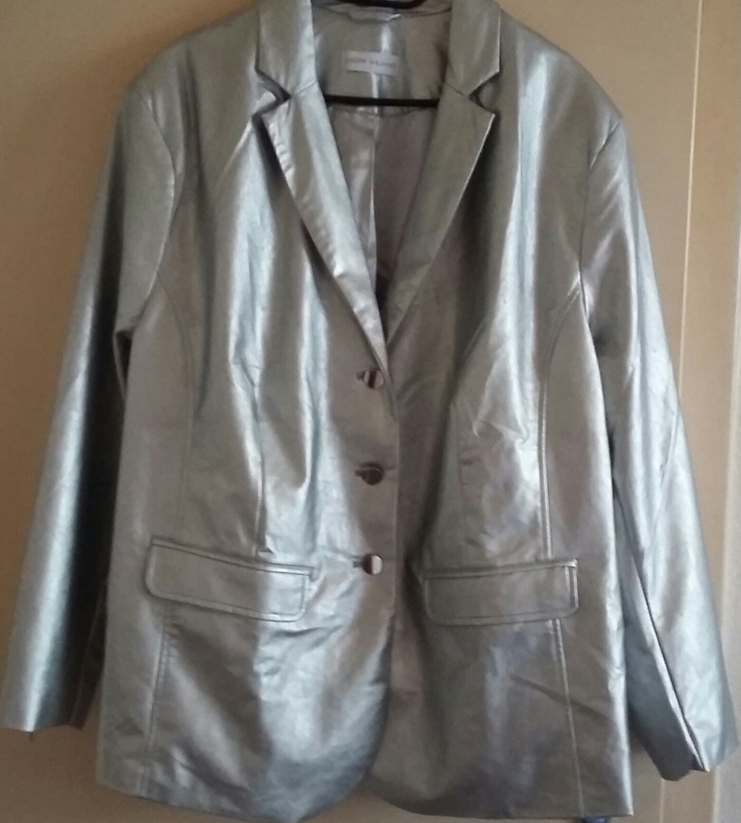 Blazer - Gr.52 - KunstLeder Jacke Lederjacke Silber Disco 90er 80er Retro - Neu