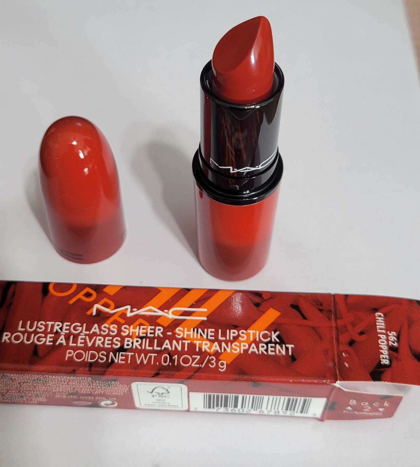 新品 562 WELLWELLWELL LUSTREGLASS New MAC LUSTREGLASS SHEER SHINE LIPSTICK - CHILI POPPER 562