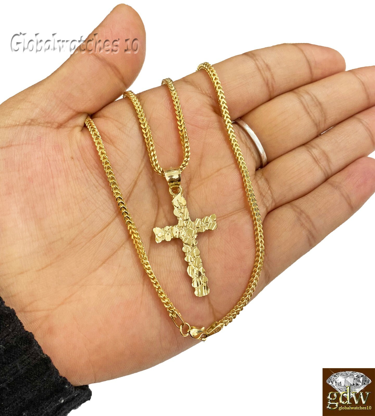 Pre-owned Franco 10k Gold Cross Charm Pendant With  Chain In 20 22 24 26 Inch Real10k Gold