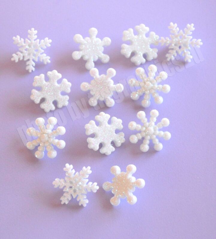 Glitter Snowflake Craft Embellishments / 3/4" Shank Back / Christmas ~ Winter