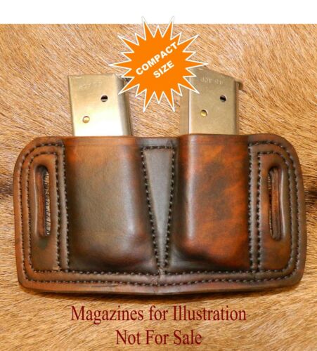Leather Double MAG POUCH for Single Stack Compact 1911 magazines 45acp